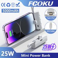 25W Fast Charging Mini Power Bank Built in Cable 5000mAh PowerBank Emergency External Battery Charger For IPhone Samsung Xiaomi