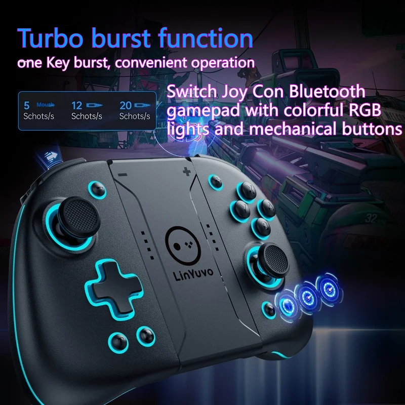 Ly Bluetooth Gamepad Switch One Click Wake-Up Vibration Colorful Rgb Lights Mechanical Buttons Metal Joystick Mapping Function