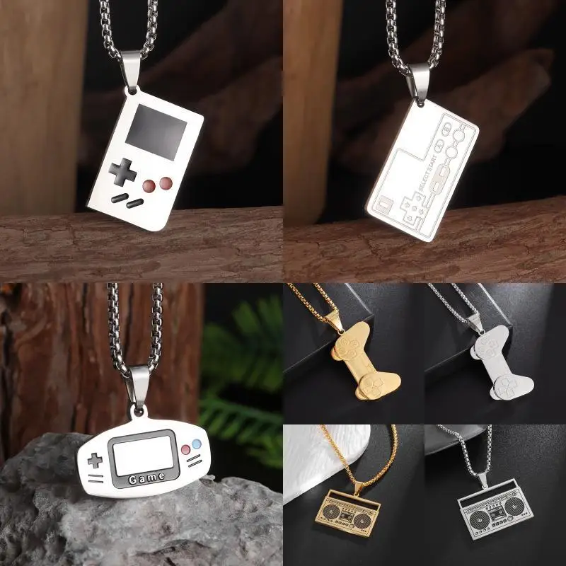 Creative Personality Handle Game Console Stainless Steel Pendant Necklace for Men Radio Necklace for Women Trend Jewelry