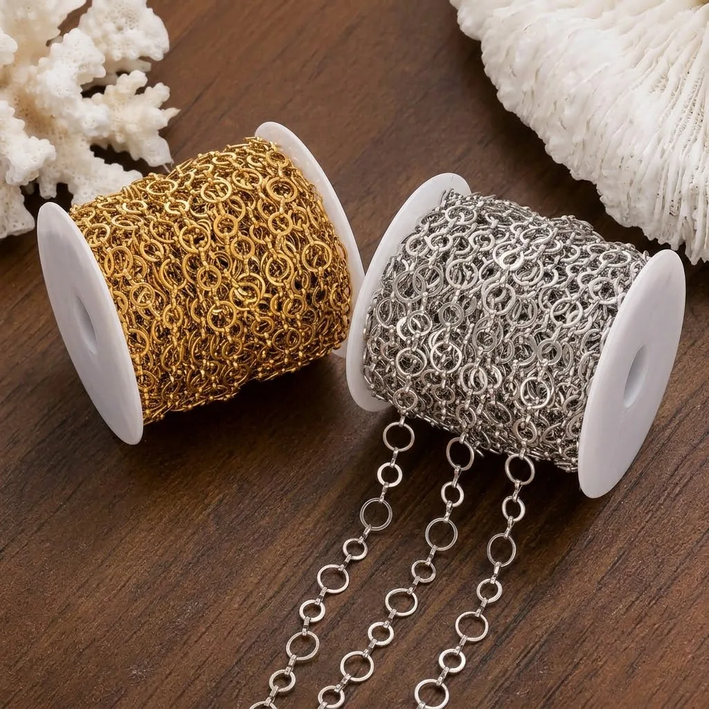 Chaîne en acier inoxydable poli de 1 mètre avec anneaux en O pour la fabrication de colliers, bracelets et bijoux DIY, fournitures artisanales, composants de chaîne
