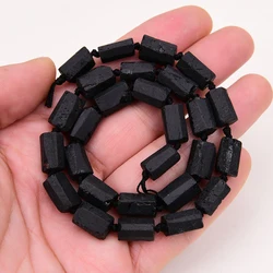 APDGG Natural Black Tourmaline Cylinder Faceted Nugget Genuine Raw Mineral Stone Loose Beads 16.5