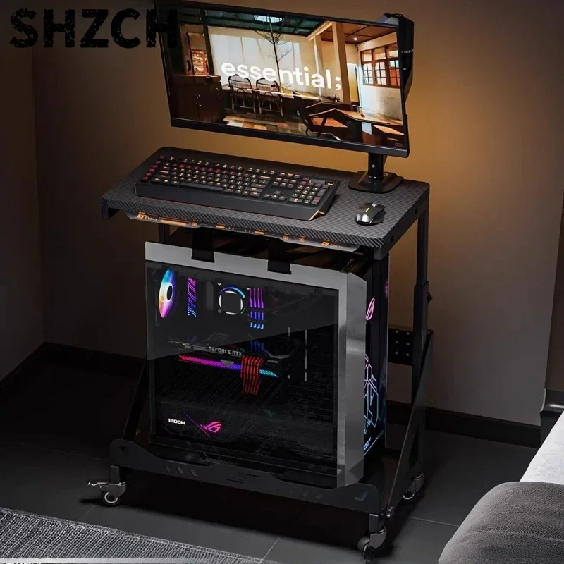 Dual-Layer PC Case Stand Universal Rolling Computer Tower Rack for Gaming Setup Side Panel Desktop Case Mount Office CPU Support