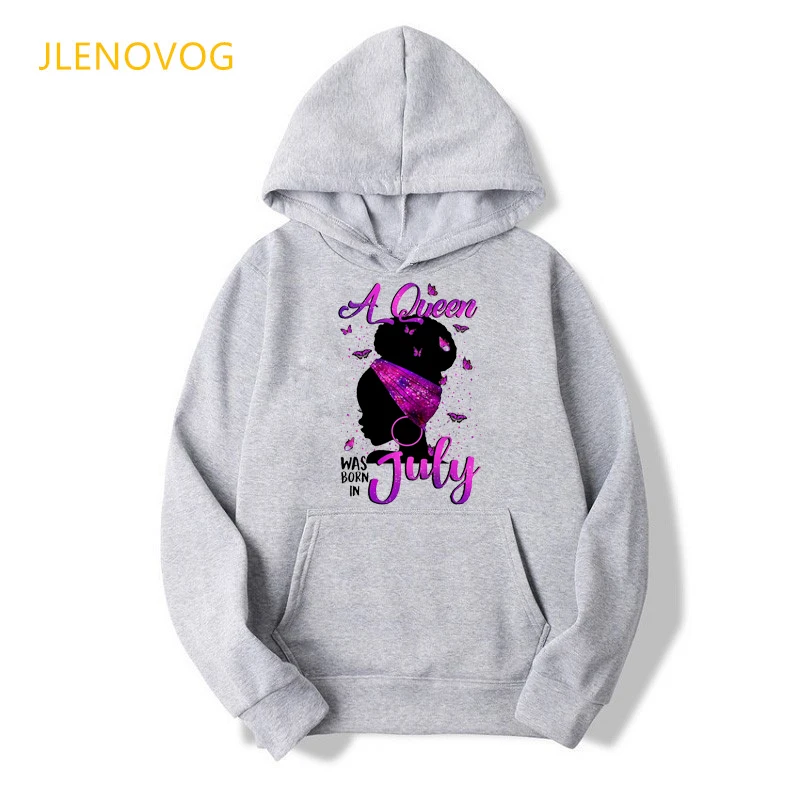 2022 Sweatshirt Black Queen Was Born In May/June/July/August/September Graphic Print Hoodie Women Birthday Gift Melanin Clothes