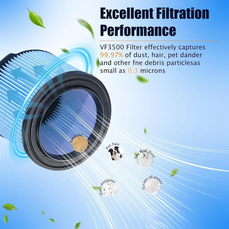 A65T VF3500 Filter for Ridgid for Shop Vac 3-4.5 Gallon Wet Dry Vacuum Replacement 3-Layer Pleated Filter with Brush