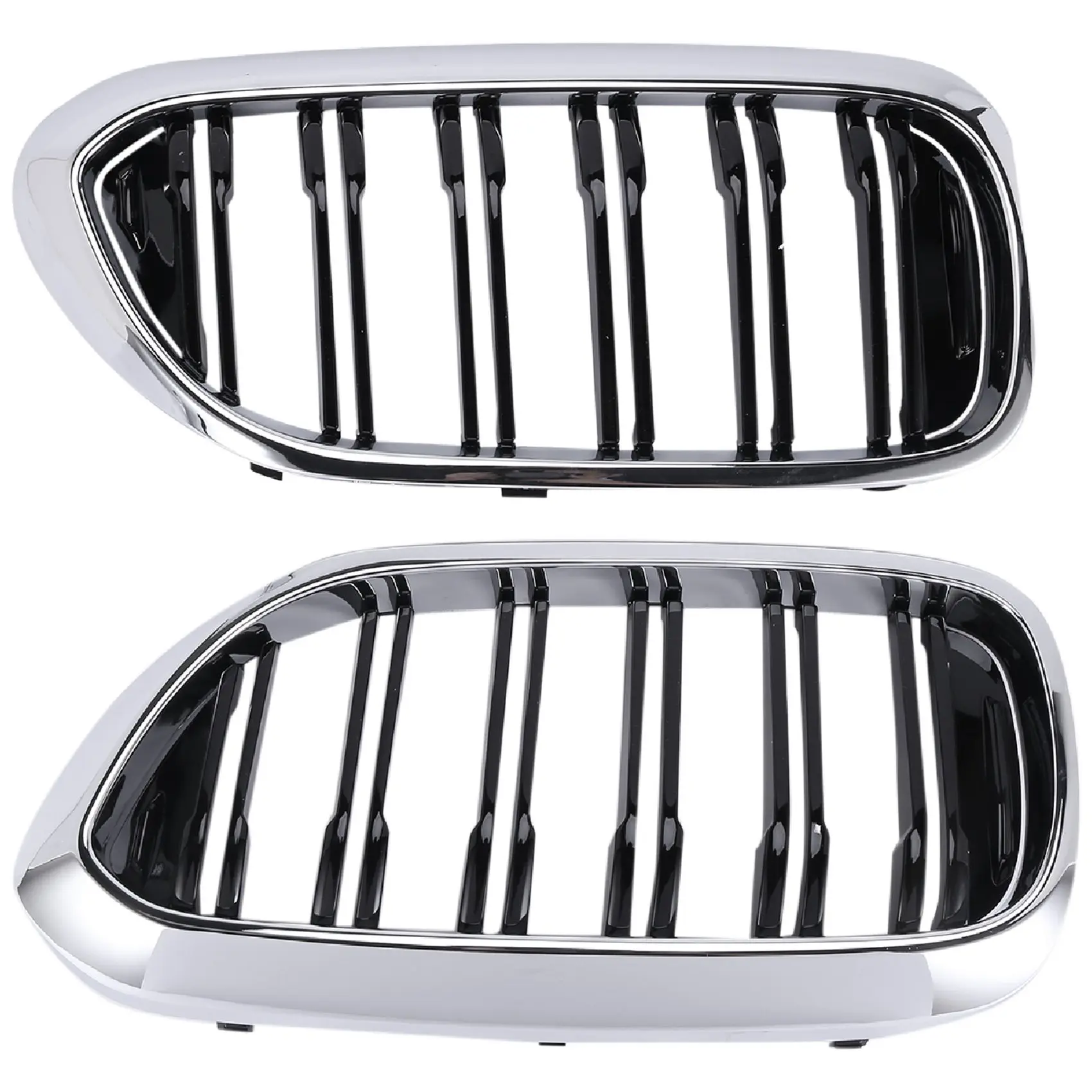 For-BMW 5 Series G30 G31 G38 M5 2017+ Chrome+Black Front Bumper Hood Kidney Grill Grille(Doublel Six Line)