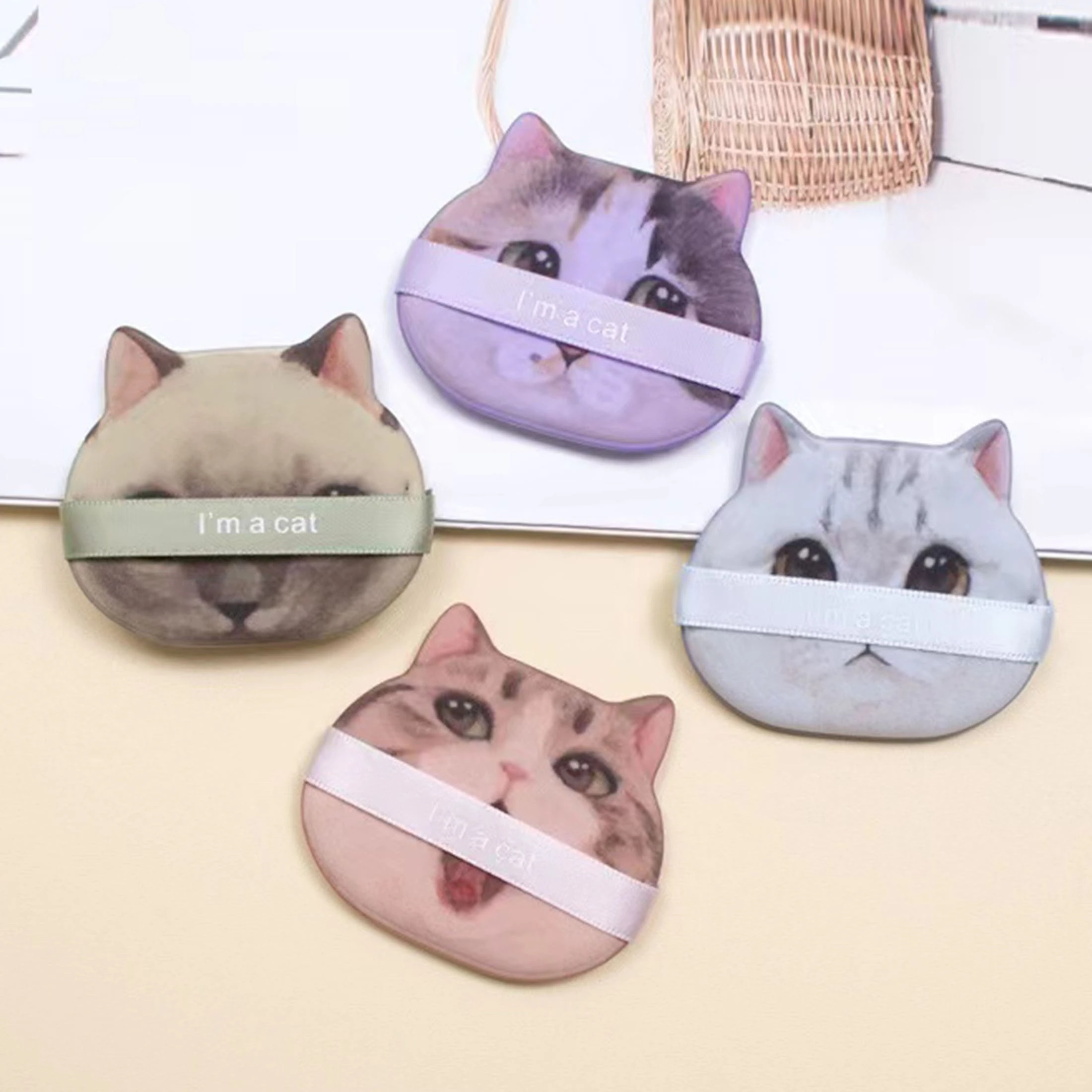 2/4/10Pcs Cat Head Air Cushion Powder Puff Dry/Wet Dual-Use Liquid Foundation Cosmetics Non-Eating Powder Beauty Spong Soft Tool
