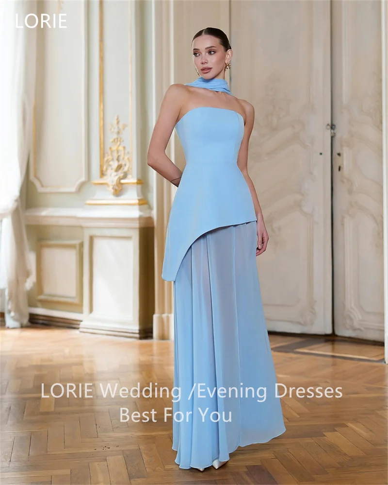 LORIE Micro Transparent Wedding Dresses Strapless Side Silt A-Line Long scarf Bride Prom Gown Pink Blue Bridal Gown Customized
