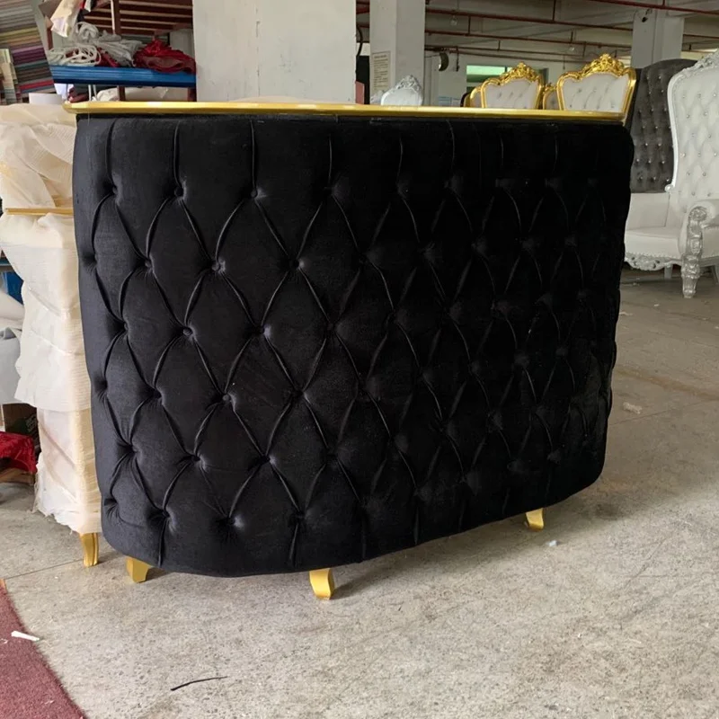 Foshan Factory Hot Sale Modern Black Gold Hair Salon Reception Desk