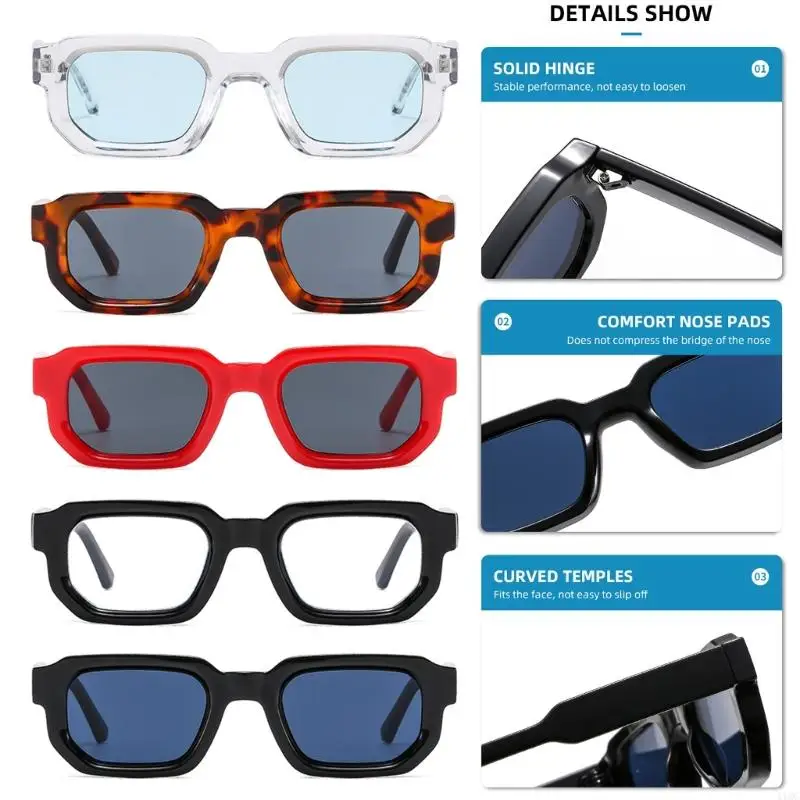 Travel Style Square Sunglasses Plastic Frame with Wide Temples, Small Frame Shape and Front Corner Detail for Daily Wear