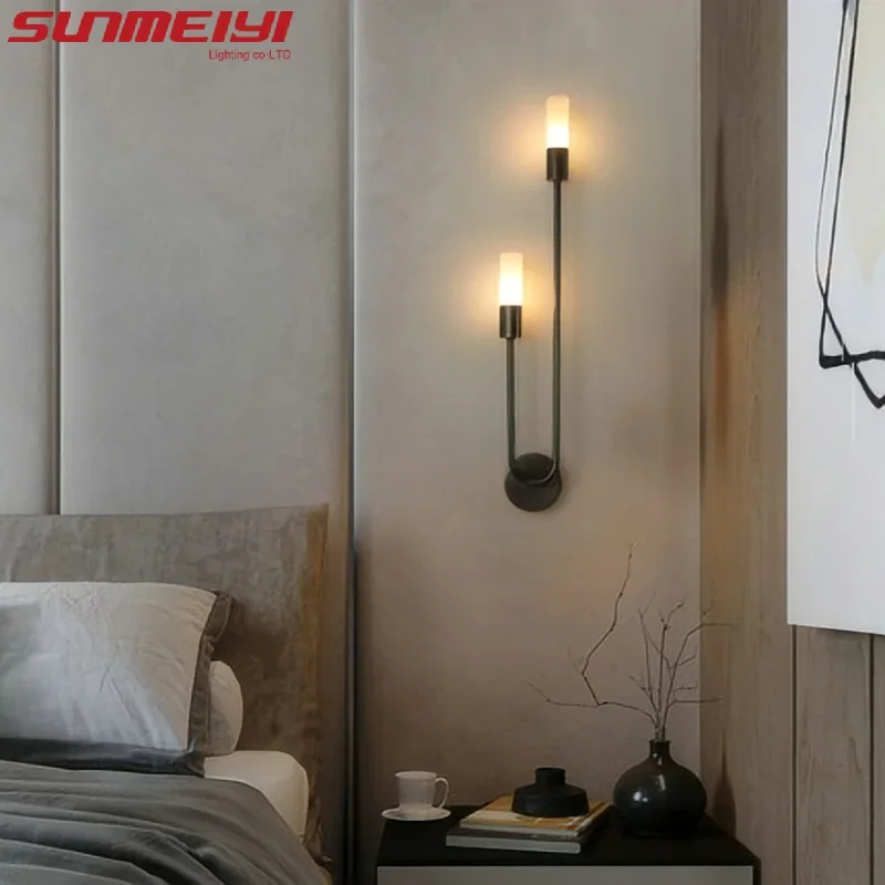 LED Golden Black Light Luxury Wall Lamp Living Room Nordic Modern Minimalist Creative Background Wall Corridor Bedroom Bedside