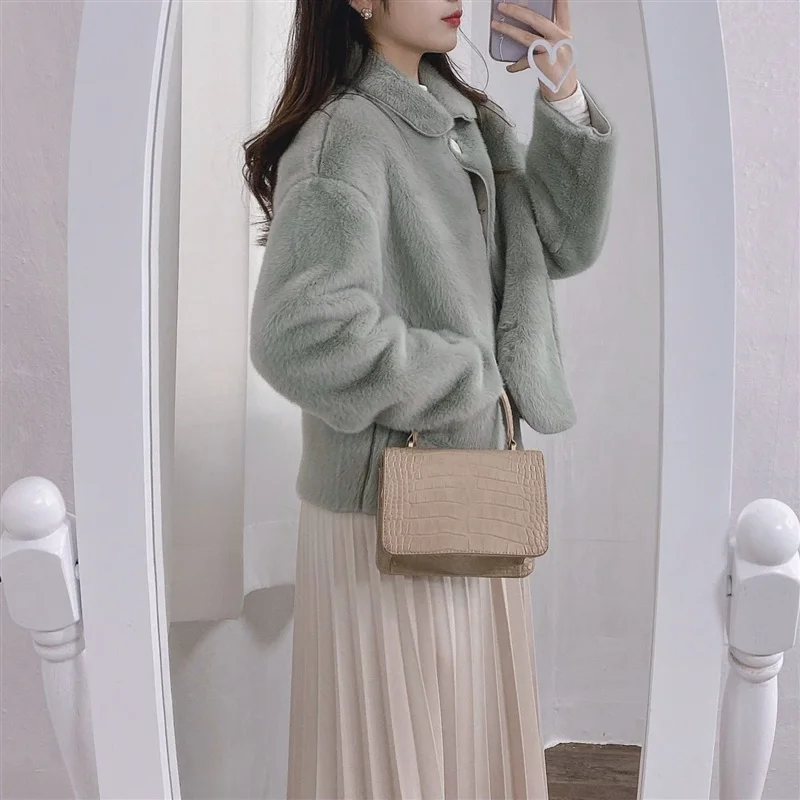 Japanese Fashion Women Faux Fur Coats Short Cut Long Sleeves Light Warm Winter Design New Arrivals