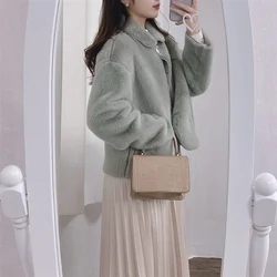 Japanese Fashion Women Faux Fur Coats Short Cut Long Sleeves Light Warm Winter Design New Arrivals