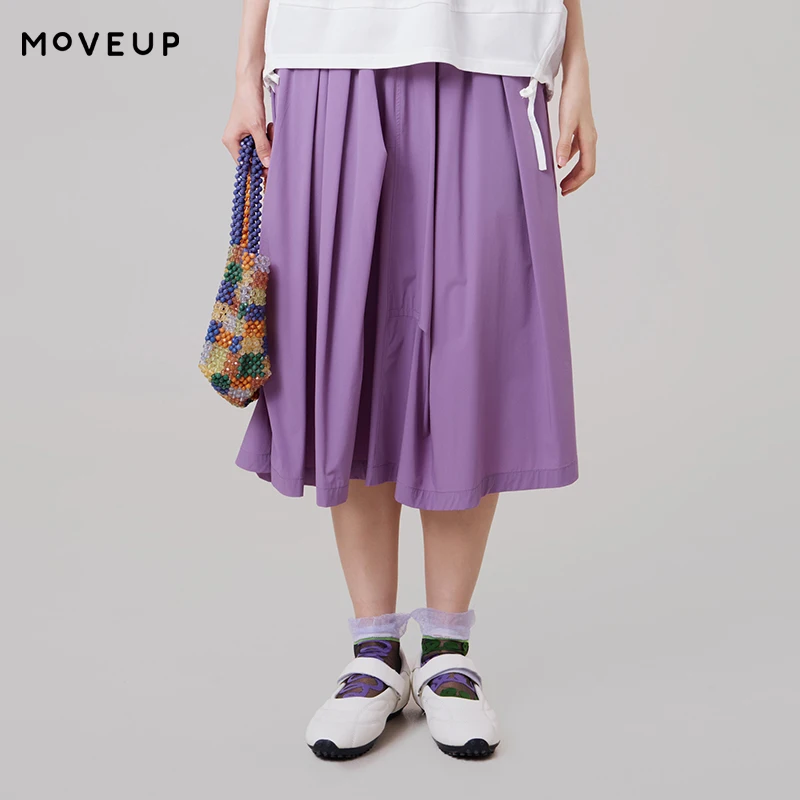 

MOVEUP Solid Color Casual Skirt 2026 Summer New Elastic Waist Adjustable Buckle Pocket Loose Office Minimalist Skirt 3ELX20604