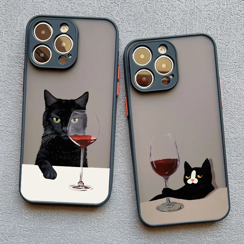 Cute Cat Goblet Drink Couple Phone Case For iPhone 17 12 11 Pro Max 16 15 14 13 Pro Max Mini X XR X 16 15 Plus Shockproof Cover