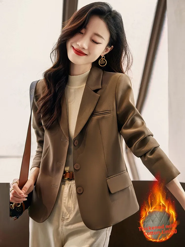 

Кардиган женский утепленный из полиэстера с хлопковой подкладкой, коричневый, короткий, повседневный, стильный, для осени и зимы