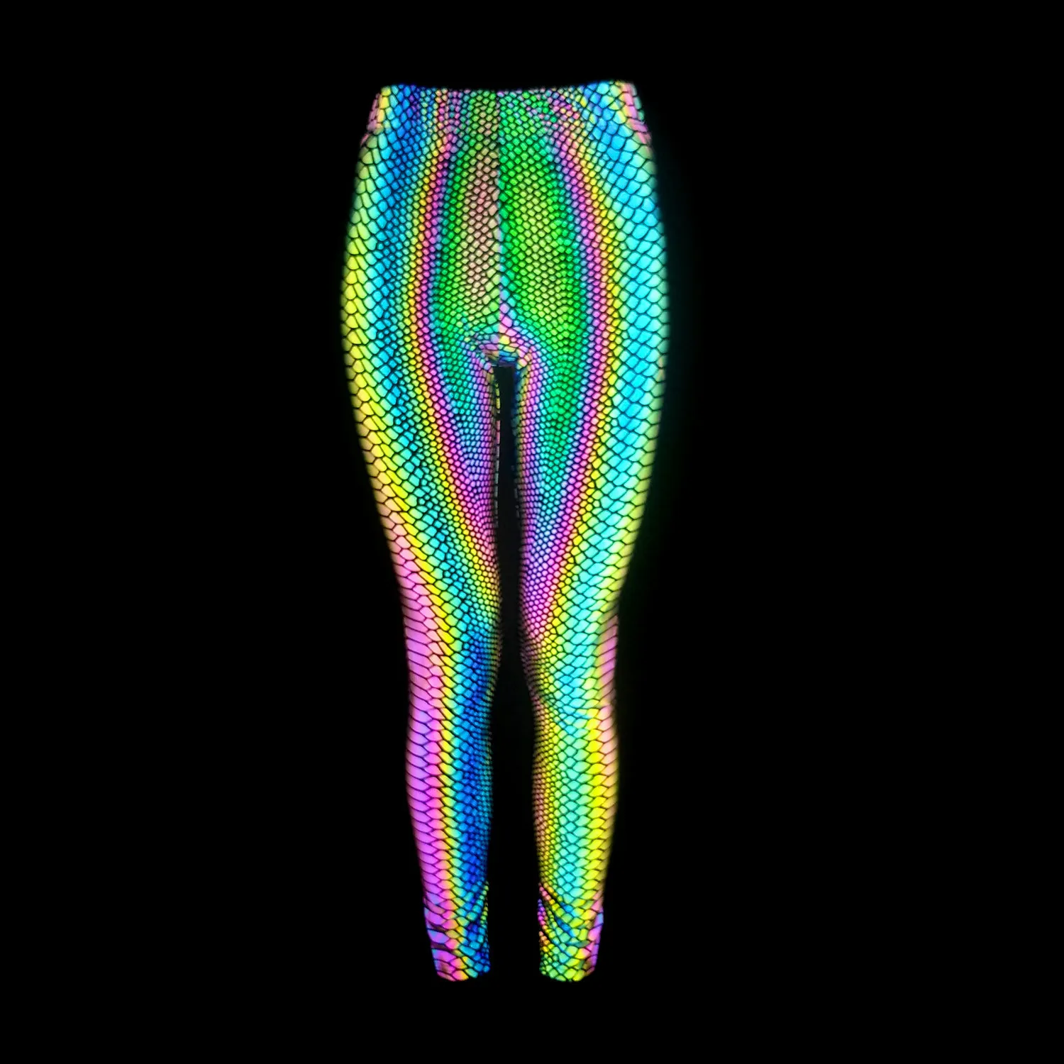 Women's Med Waist New Snakeskin Colorful Reflective Ankle Length Leggings Fitness Sports Hip Lift Elastic Pants Night Club Wear