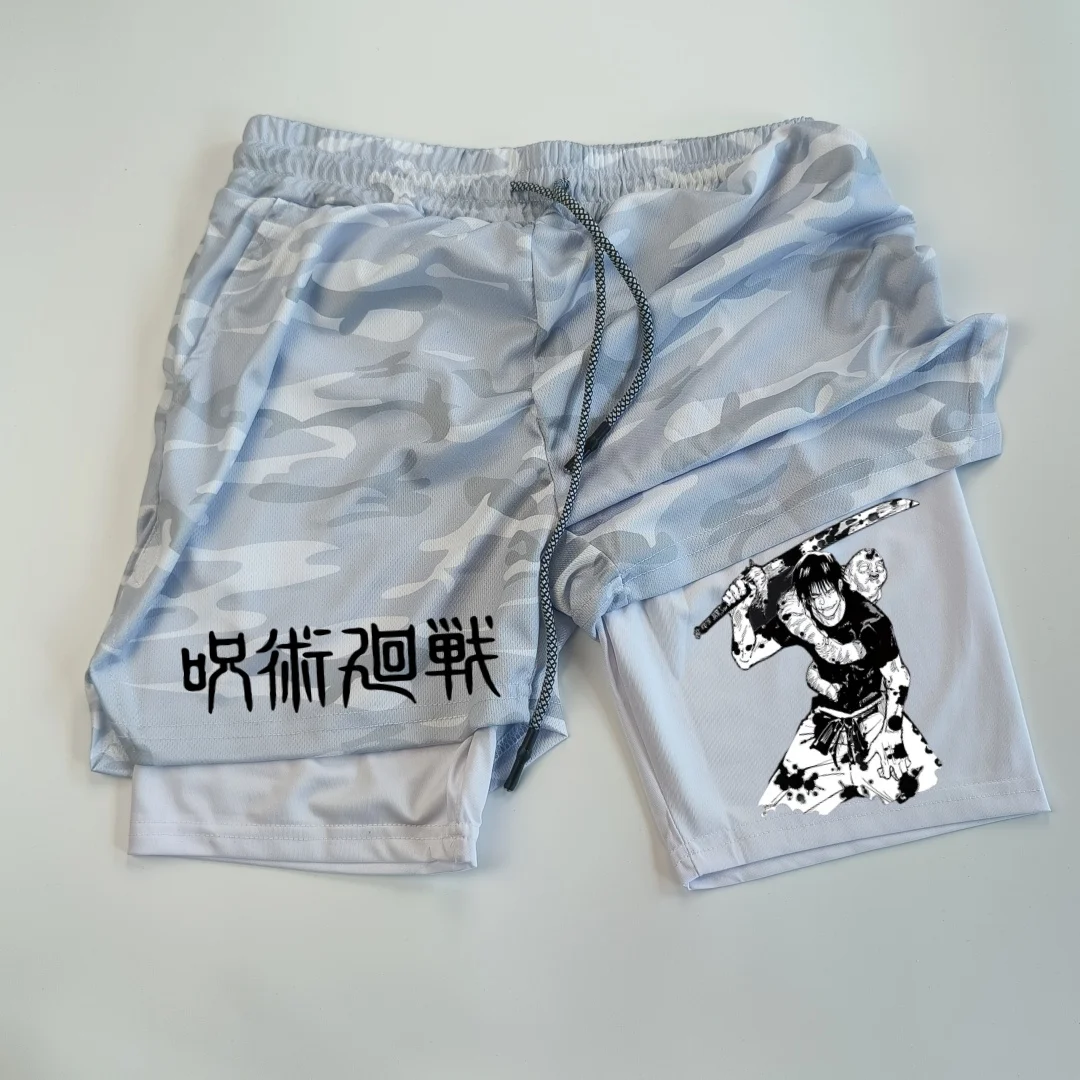 Short de sport 2 en 1 en maille imprimée Toji pour homme, short de performance anime, pantalon court décontracté, entraînement, course à pied, dean M