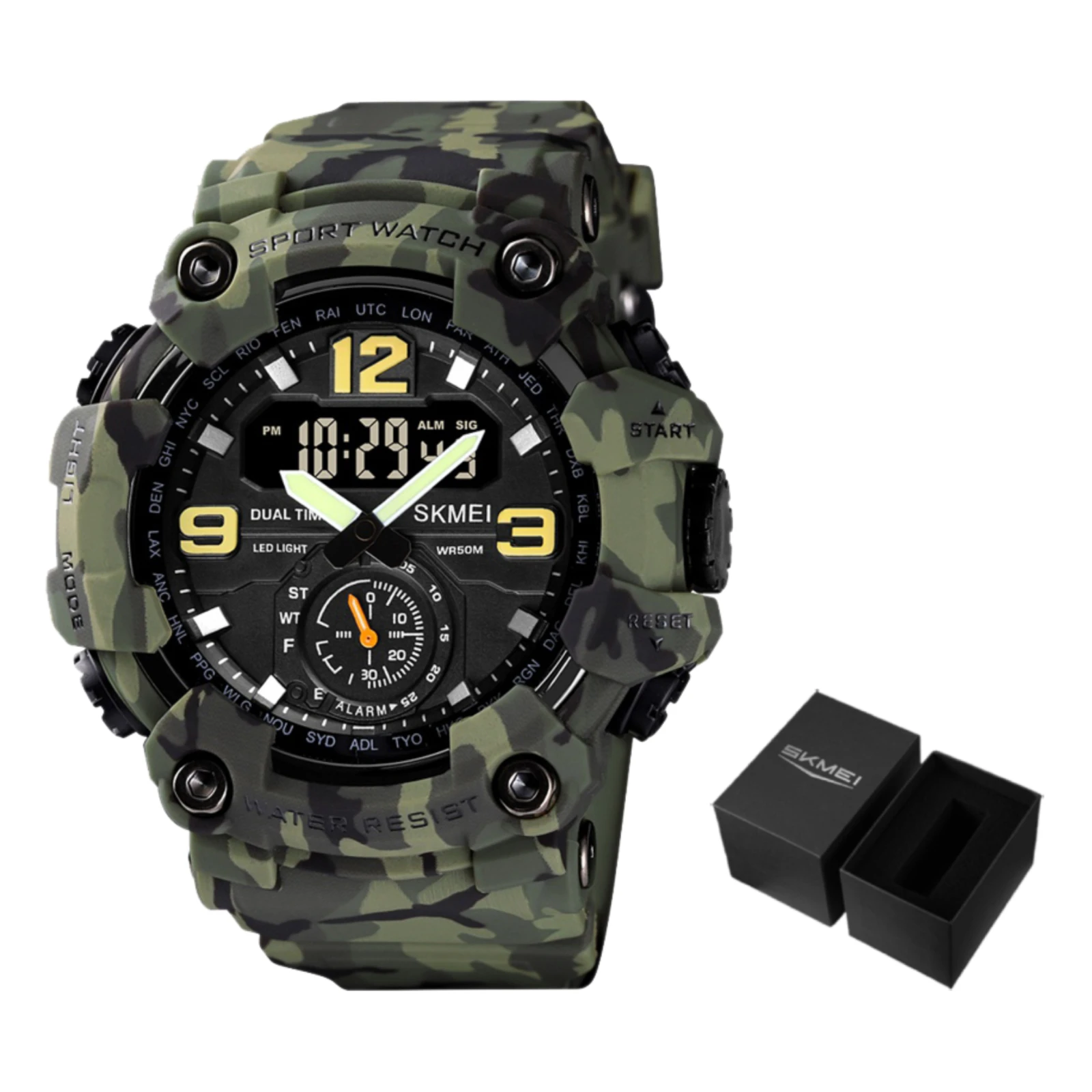 SKMEI 3 Time Countdown Digital Mens Sport Wristwatch Waterproof Electronic Watches Alarm reloj hombre