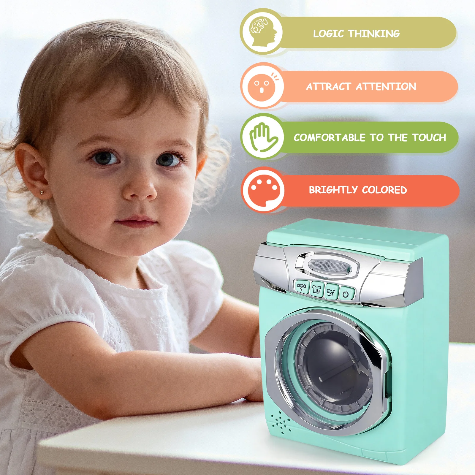 Set da cucina simulato in plastica Giochi di finzione Lavatrice Asciugatrice per bambini Regalo educativo per giochi di ruolo per elettrodomestici per l'apprendimento precoce del bambino