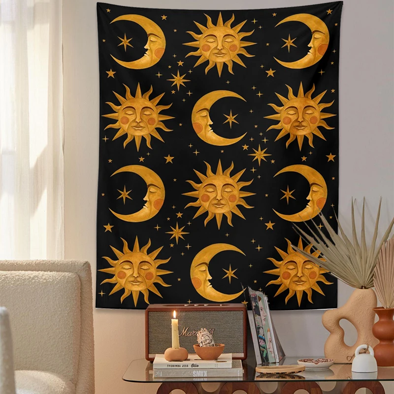 Sun Moon Tapestry Wall Hanging Tarot Mandala Black Astrology divinazione copriletto tappetino da spiaggia Hippie tappeti da parete coperta per