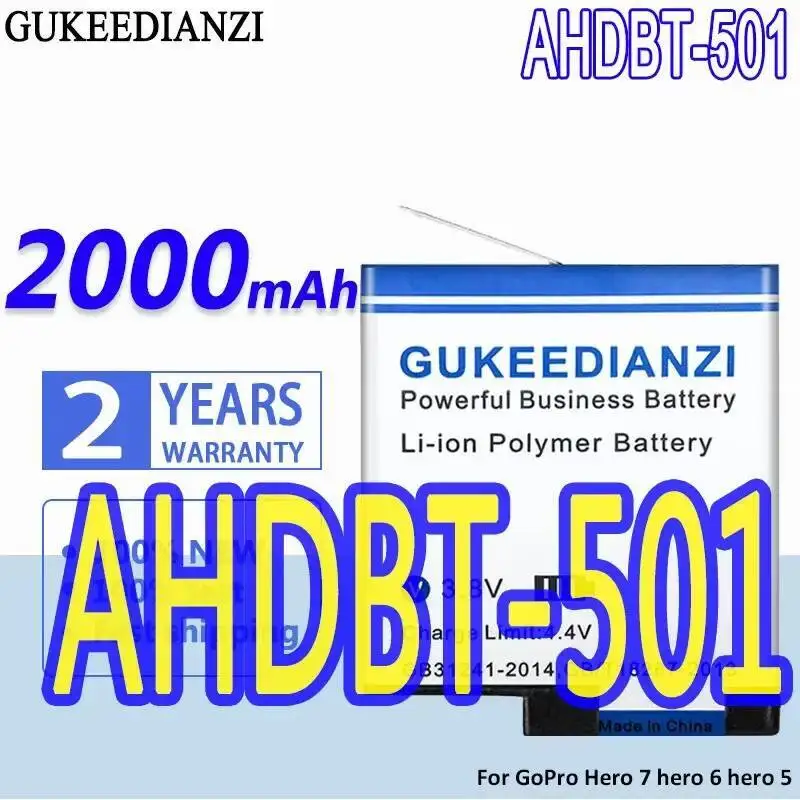 

2000 мАч Ahdbt-501 для камеры Gopro Hero 7 6 5, спортивная батарея, замена премиум-класса, высокая совместимость