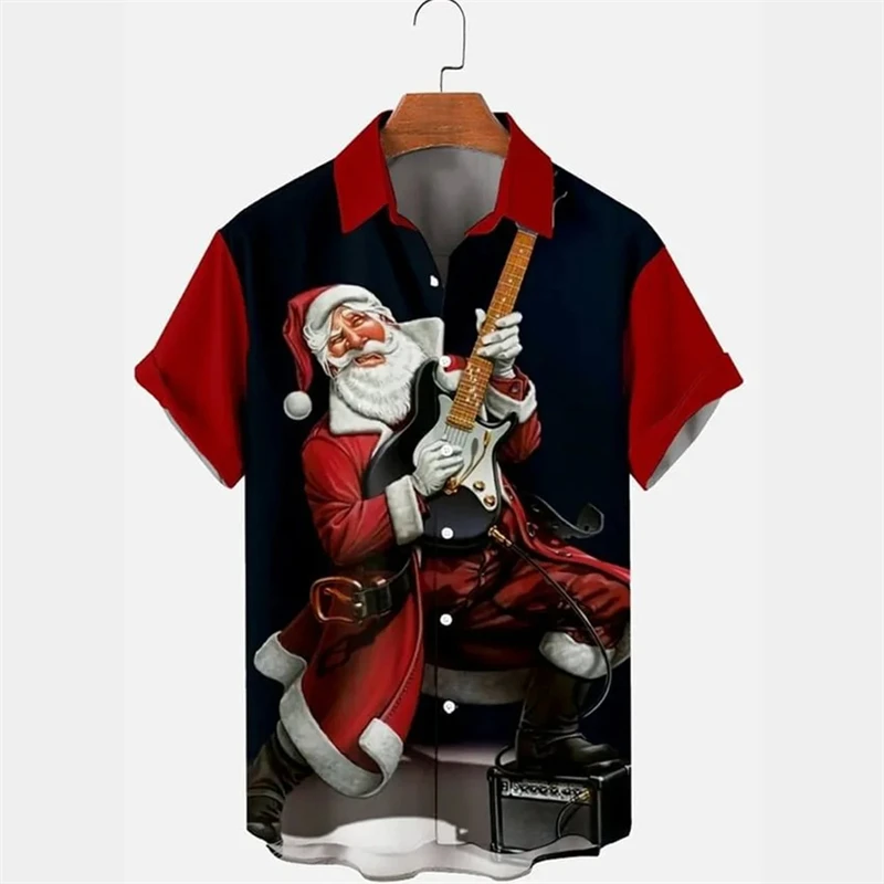 Funny Christmas Festival Shirt Santa Claus Men Shirts Christmas Clothes Family Gift Short Sleeves Oversized Fashion Shirts Tops