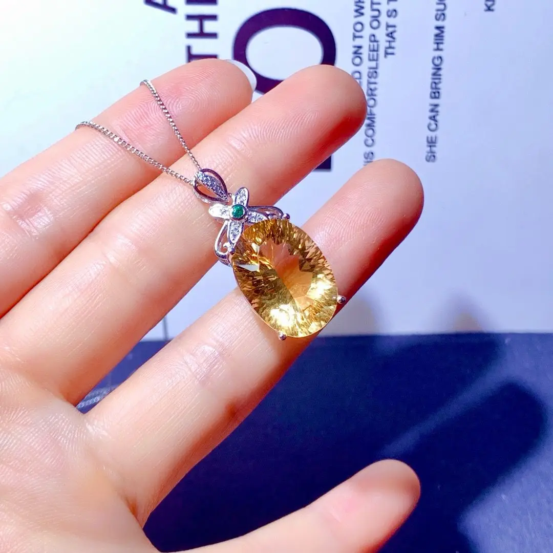 ZECAA Citrine 925 Fine Jewelry Woman Citrine Pendant With Natural Citrine Gemstone 13*18mm S925 Silver Lady Citrine Pendant