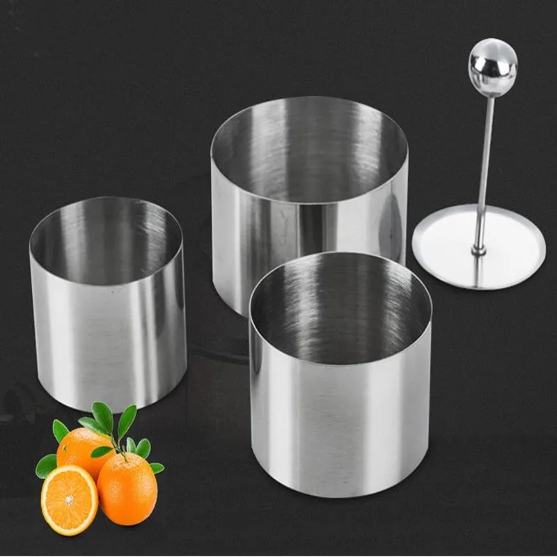 Stainless Steel Round Cold Dish Mold with Push Board, Creative Kitchen Tool, Salad Dish, Fried Rice Shaping, 6 PCs/Lot