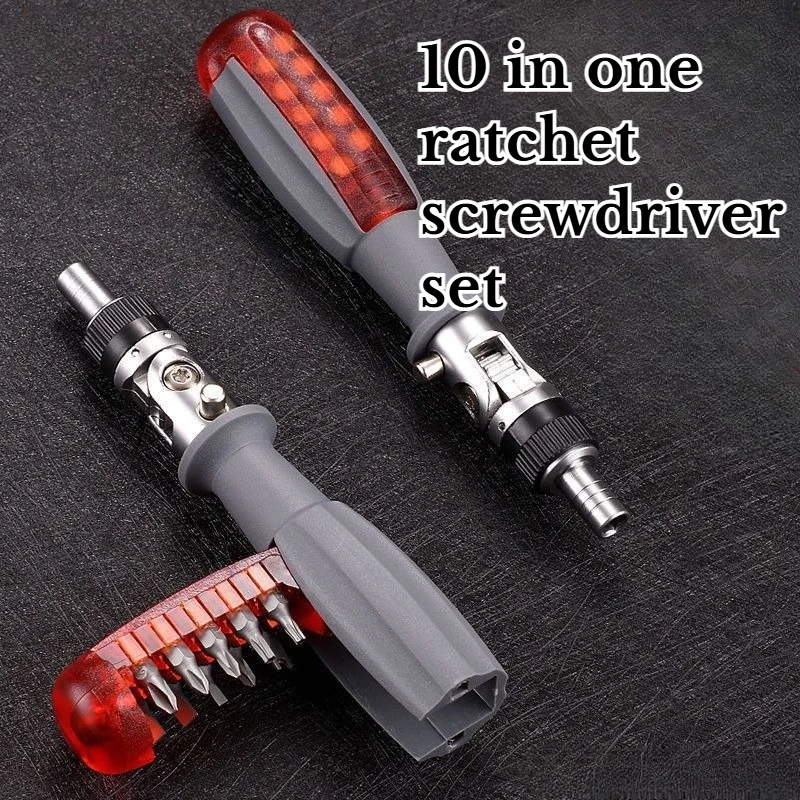 

10 in One Ratchet Screwdriver Set Cross Plum Blossom Multifunctional and Multi Angle Screwdriver Manual EDC Repair Tool