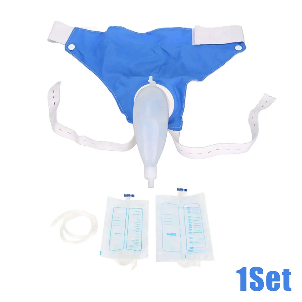 Men Wearable Urine Drainage Bag Silicone Urinal Collector Pee Holder with Catheter 1000ML 2000ML for Male Incontinence Bedridden