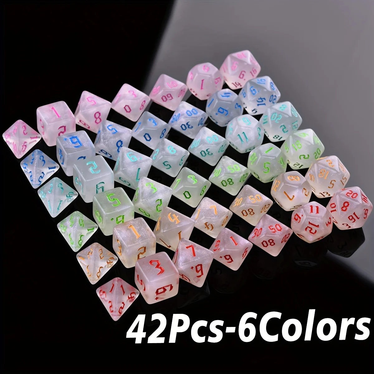 42Pcs/Set Polyhedral Dices 6 Colors Transparent D4 D6 D8 D10 D12 D20 Dice For Board Game Christmas Halloween Gift Ramadan Valent