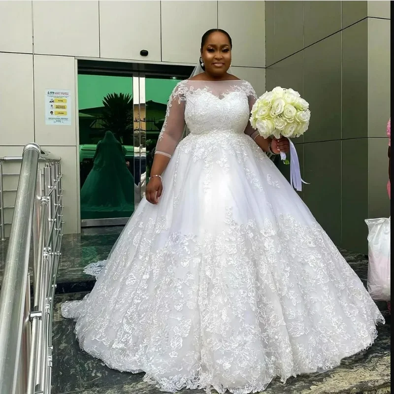 Customized Off the Shoulder Plus Size Lace Appliques  Bridal Gowns  3/4 Full Sleeve Vestidos De Novia Country  Wedding Dress