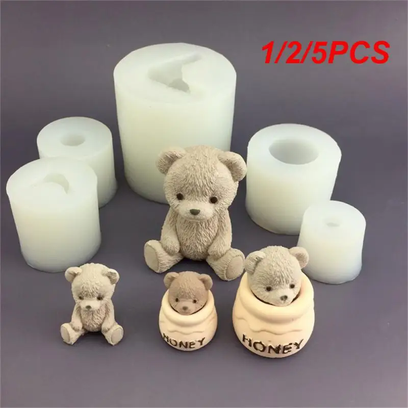 1/2/5PCS Cute Bear Honey Jar Silicone Candle Mold Chocolate Cake Ice Cube Aromatherapy Plaster Drop Glue Mold Making Supplies