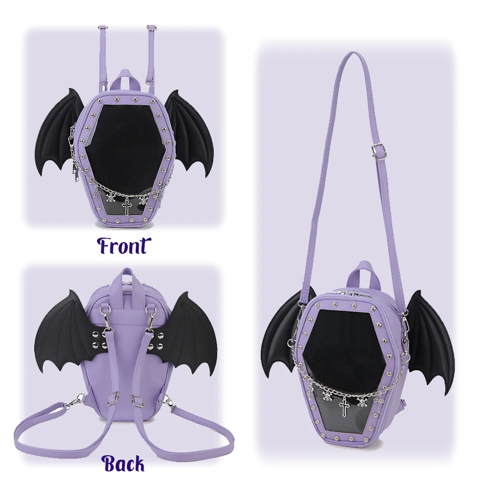 Gothic Punk Sargform Ita Tasche Damen Klare Rucksäcke Dark Lolita Handtasche und Umhängetasche Mädchen Cosplay Designer 2-Einsatz – Detail 29