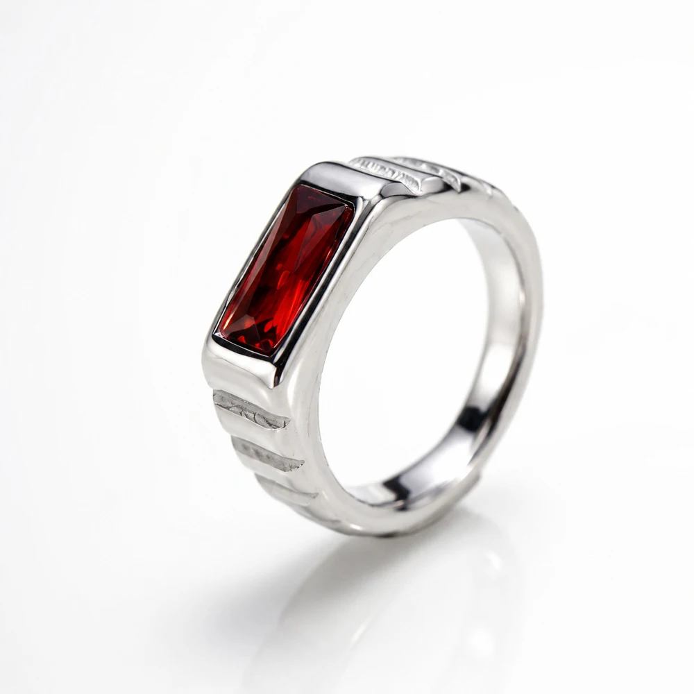 Vintage Luxus Smaragdgrüner Edelsteinring für Herren, Edelstahl, breites Band, rechteckiger Ring, Retro-Streifendesign, Statement-Schmuck – Detail 16