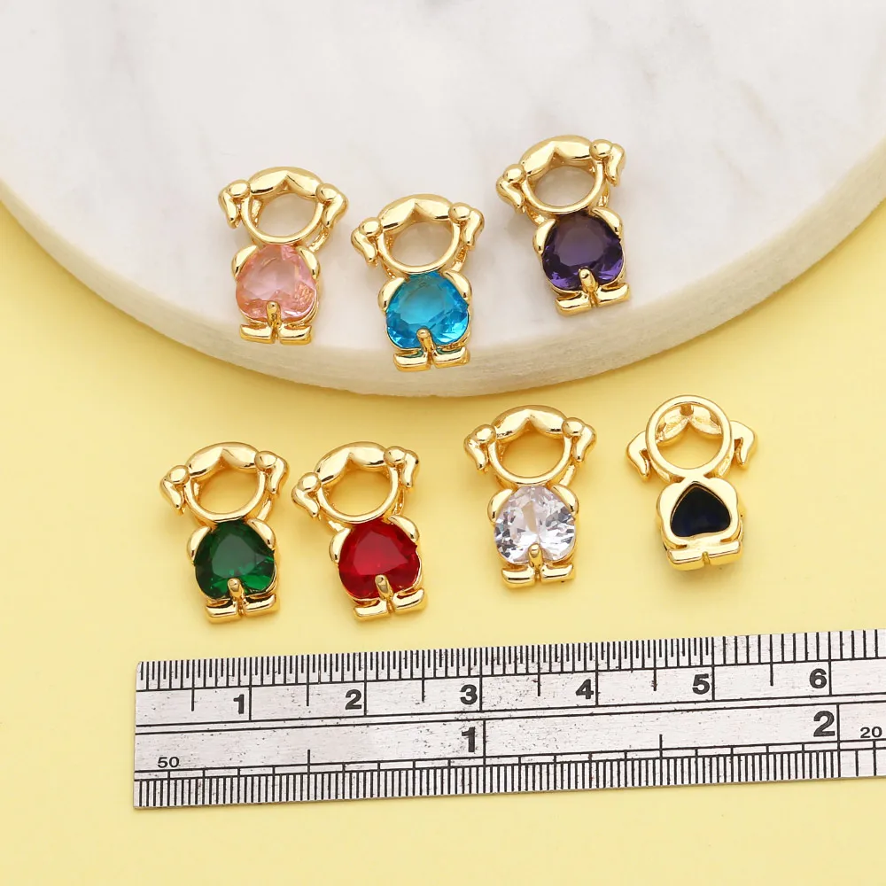 OCESRIO Multicolor Heart Crystal Little Girl Pendant for Necklaces Copper Gold Plated Handmade Jewelry Making Supplies pdtb614