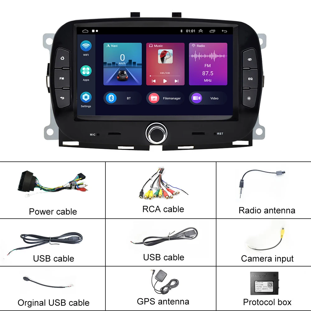 Podofo 7\'\' Andriod Car Radio For Fiat 500 2016-2019 2Din Multimedia Video Player 2+64G Carplay Android Auto WIFI BT Car Stereo