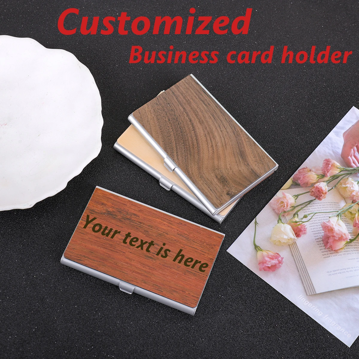 Personalized Custom Name Business Card Holder Credit Card Holder Laser Engraving Wooden Cover Customized Business Card Case