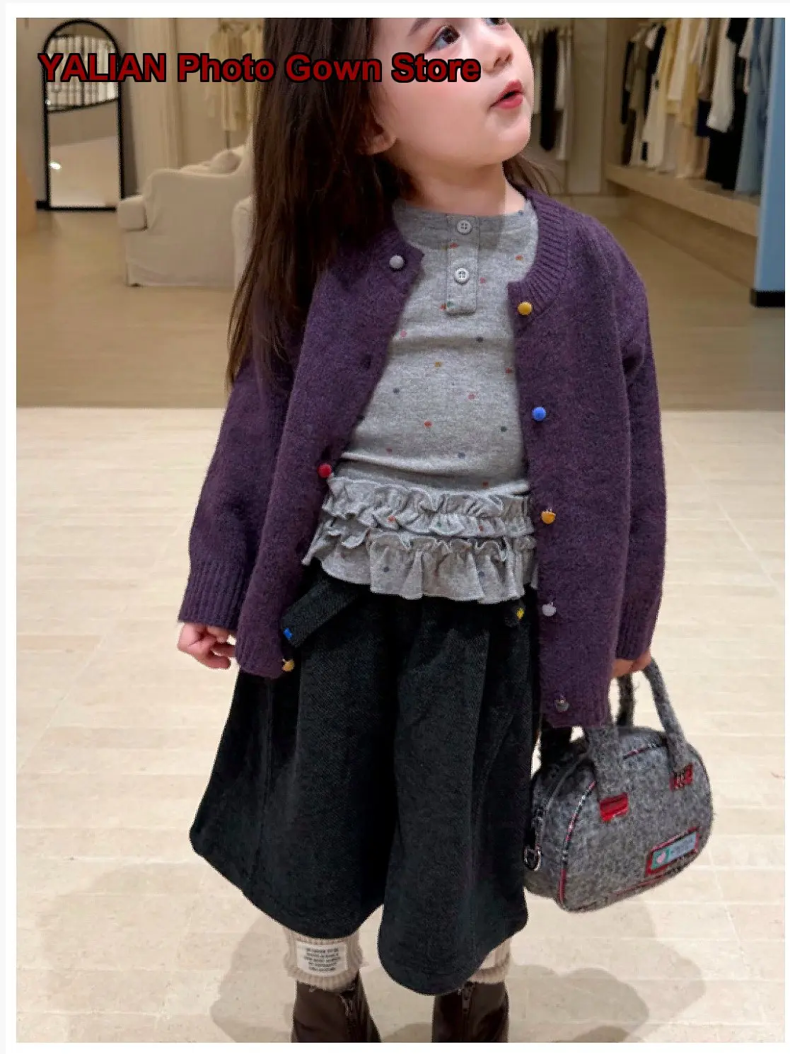 Girls Polka Dot Long-Sleeved Base Layer Top Wool Pants Three-Piece Set Autumn Kids Long Sleeves