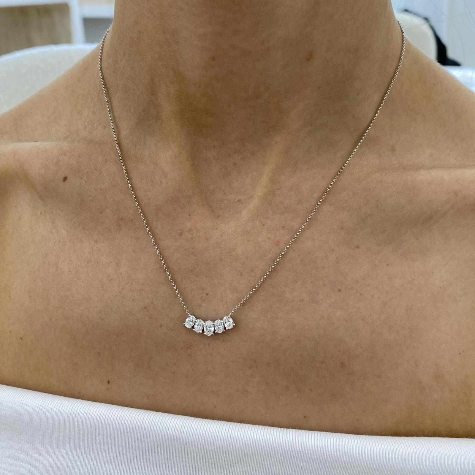 CVD HPHT Oval Shape Lab Grown Diamond Chain Necklace 1.1ctw DEF VS-VVS Platinum 950 Diamond Wedding Necklace For Lady