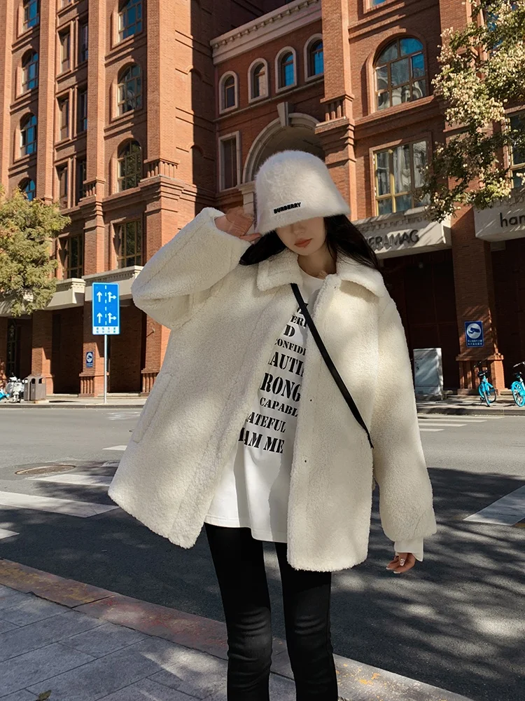 

Aviva on Earth ort Plu Lamb Velvet Jaet Women's Autumn Winter Thiened Fce Casual Jaet Top Sweet Sle Loose Fit