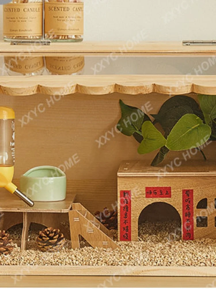 Hamster Feeding Box Solid Wood Cage Little Hamster Special House Luxury Large Space Landscape Oversized Villa