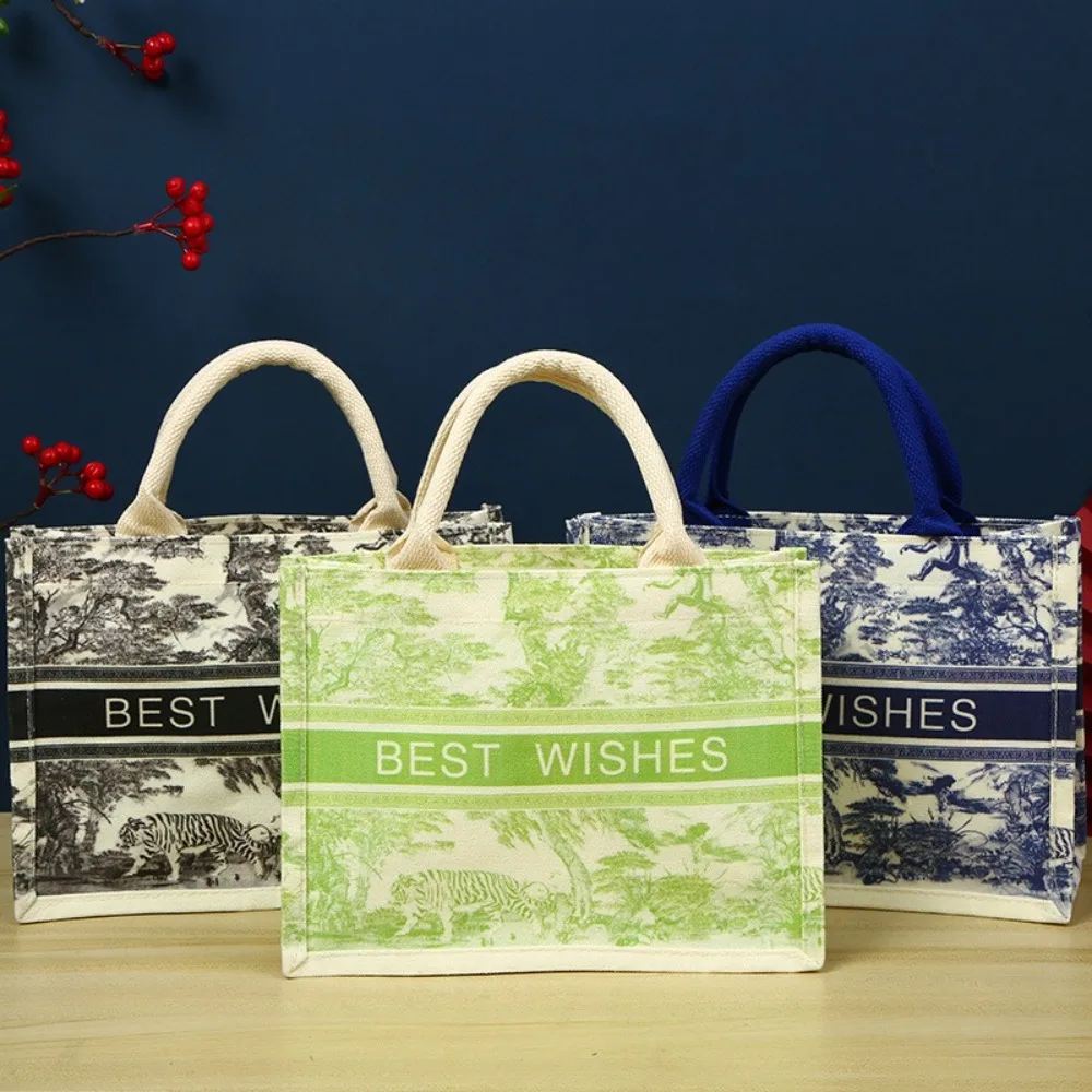 Simple Canvas Shoulder Bag Large Capacity Reusable Tote Bag Creative Flower Print Handbag