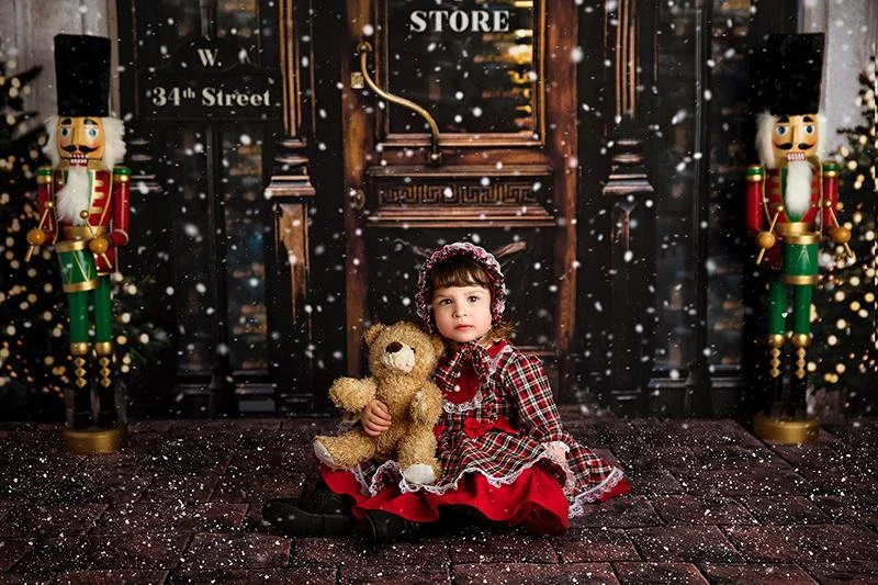 Merry Christmas Photography Background Winter Snow Christmas Tree Toy Store Street for Children Portrait Backdrop Photo Studio