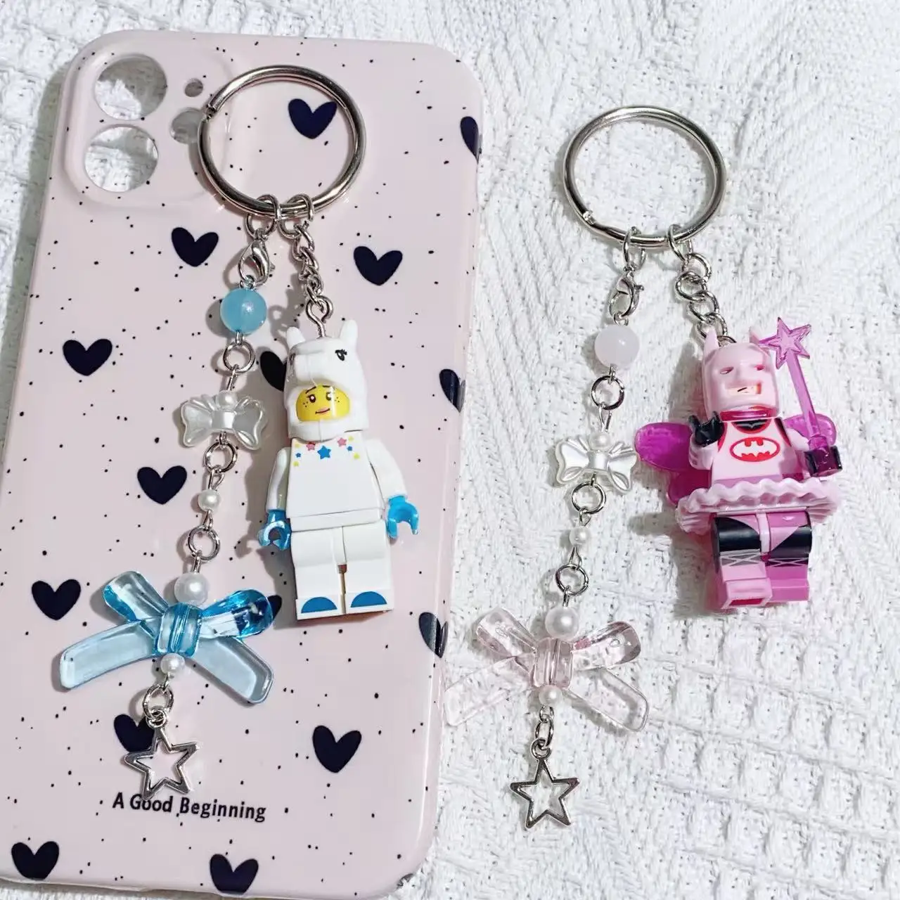 Popular Pink Fairy Batman Block Charms, Couple and Friend Keychains, Wholesale Small Ornaments for Holiday Gift Shops. view 2