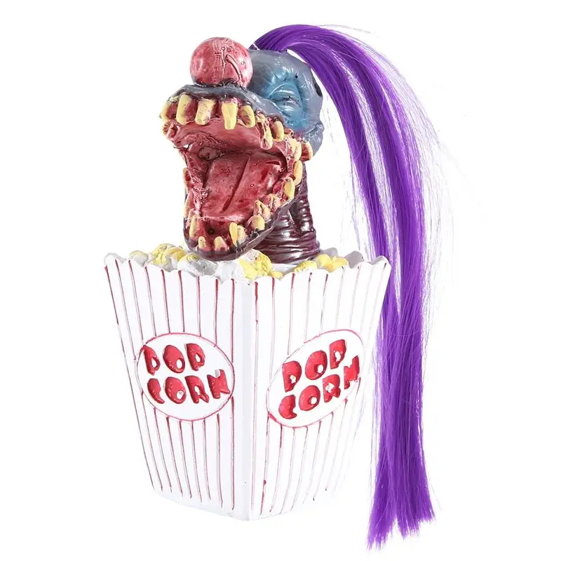 ABSE-1 PCS Halloween Clown Decoration Popcorn Clown Scary Clown Head Statue Resin Craft Clown From Space Purple