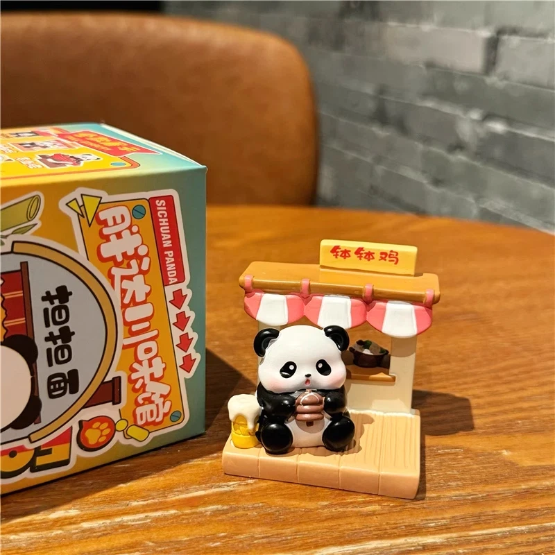 Bonito panda caixa cega estatuetas decorações de mesa de escritório criativo sichuan sabor restaurante surpresa presentes na moda brinquedos colecionáveis