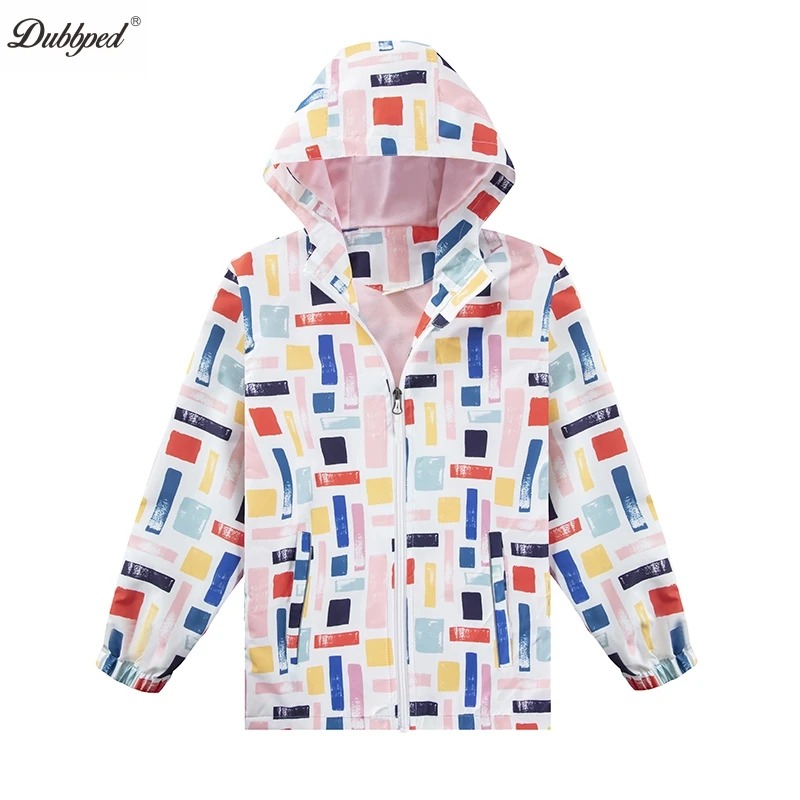 Dubbped Kids Girls Flower Purple Rain Jackets Waterproof Coat Lightweight Hooded Warm Lined Raincoats Reflective Windbreakers