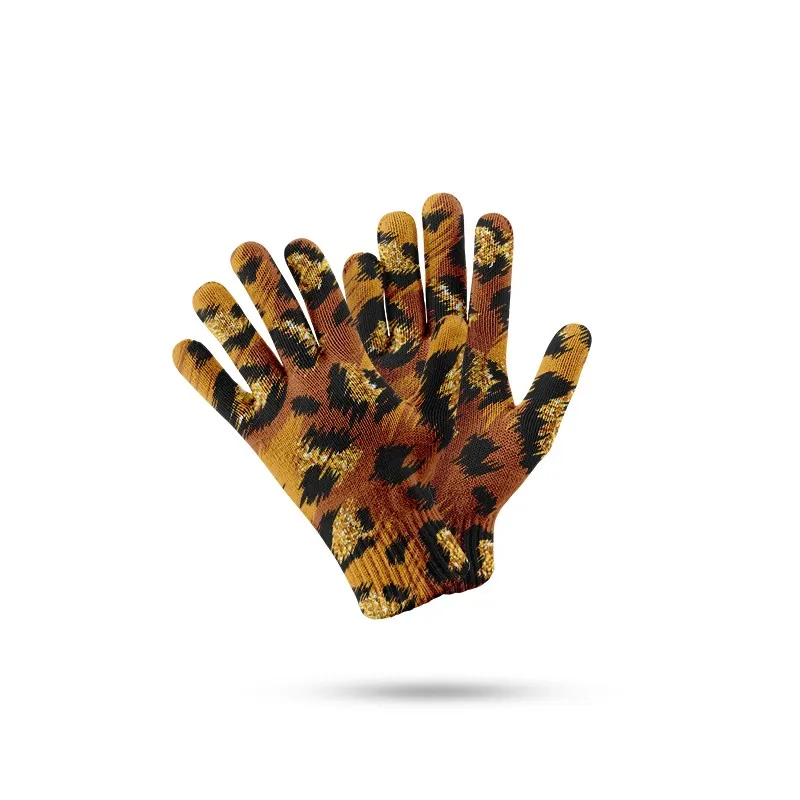 Leopard Personalized Printed Knitted Gloves High Quality Garden Cycling Polyester Gloves Funny Thermal Winter Protection Gloves