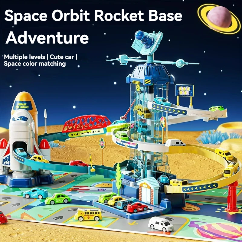 Space Shuttle Theme รางรถสําหรับเด็ก Diecasts วันหยุดของขวัญวันเกิดล้อร้อนเด็กการศึกษาการแข่งขันชุดของเล่นรถราง